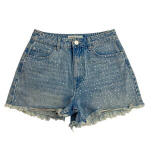 Rhinestone Festival Sparkle Cutoff Distressed Denim Shorts Pockets Sz 5 / 26